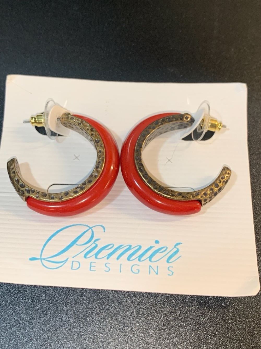 NWT Premier Designs Red Hoop Earrings with Antiqued Gold Accents